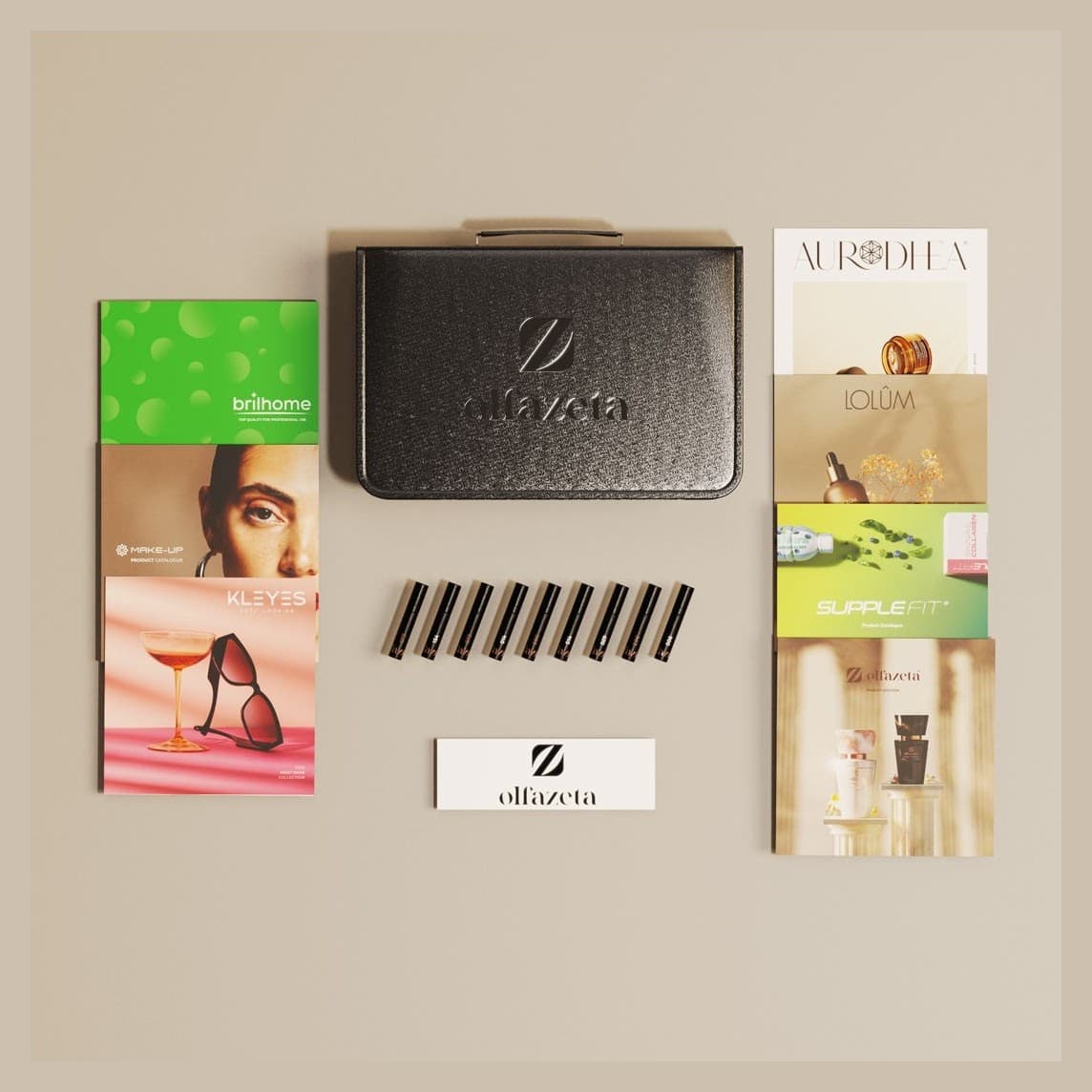 Olfazeta Business Starter Kit mit Präsentationskoffer, Duft-Testern und Katalogen